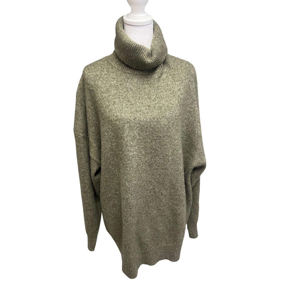 Zara Oversized Turtleneck Sweater Womens Sz M Olive Green Knit Slouchy Minimal